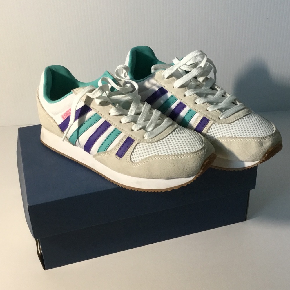 K-Swiss White Teal Purple Athletic Sneakers